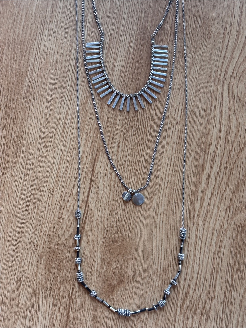 Free People Necklace Chain Layered Geometric Boho Silver Beaded Statement